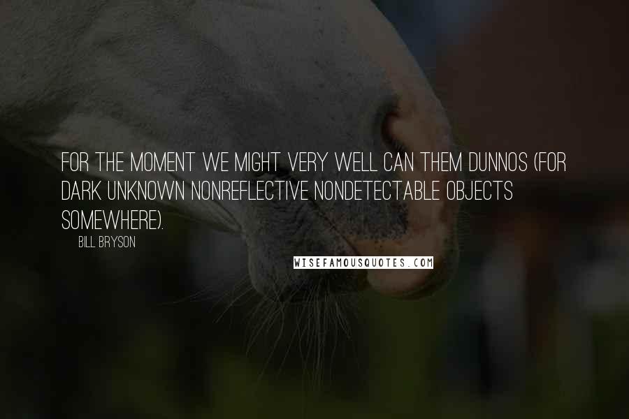 Bill Bryson Quotes: For the moment we might very well can them DUNNOS (for Dark Unknown Nonreflective Nondetectable Objects Somewhere).