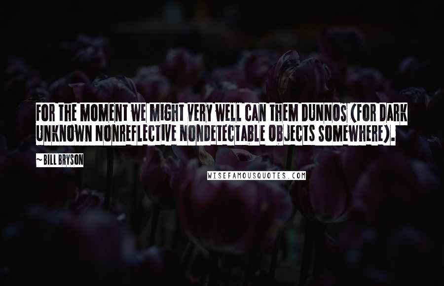 Bill Bryson Quotes: For the moment we might very well can them DUNNOS (for Dark Unknown Nonreflective Nondetectable Objects Somewhere).