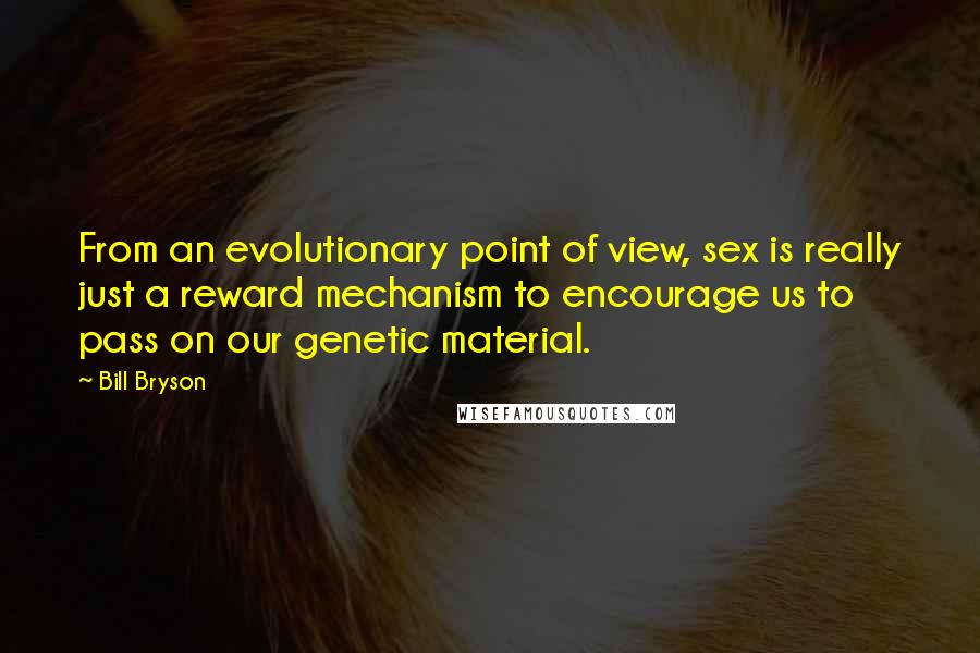 Bill Bryson Quotes: From an evolutionary point of view, sex is really just a reward mechanism to encourage us to pass on our genetic material.