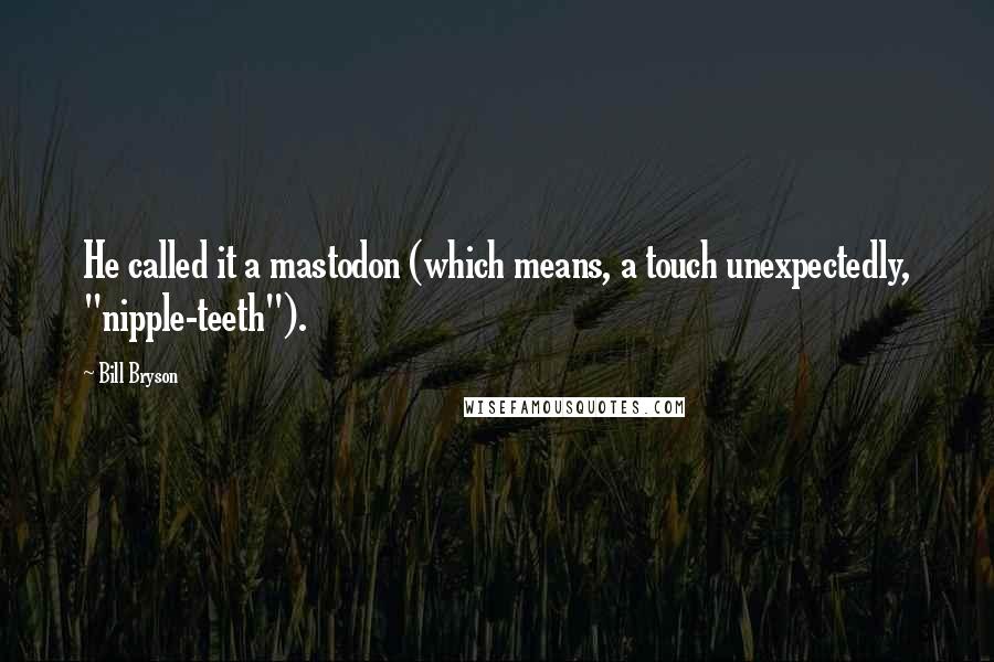 Bill Bryson Quotes: He called it a mastodon (which means, a touch unexpectedly, "nipple-teeth").