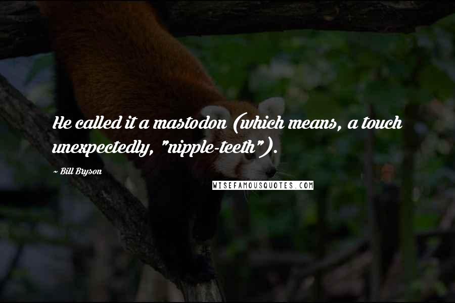 Bill Bryson Quotes: He called it a mastodon (which means, a touch unexpectedly, "nipple-teeth").