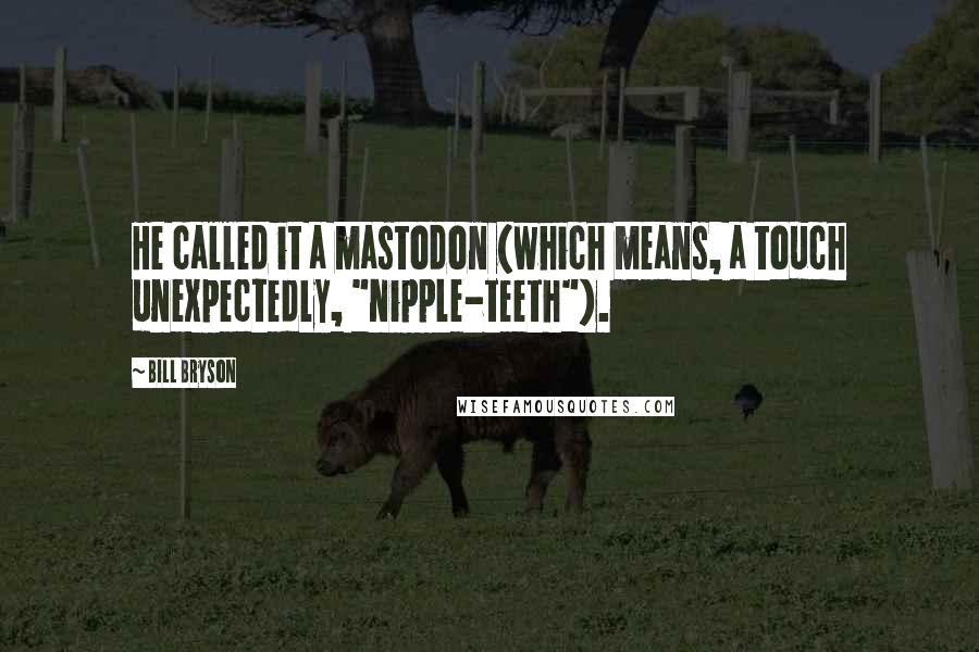 Bill Bryson Quotes: He called it a mastodon (which means, a touch unexpectedly, "nipple-teeth").