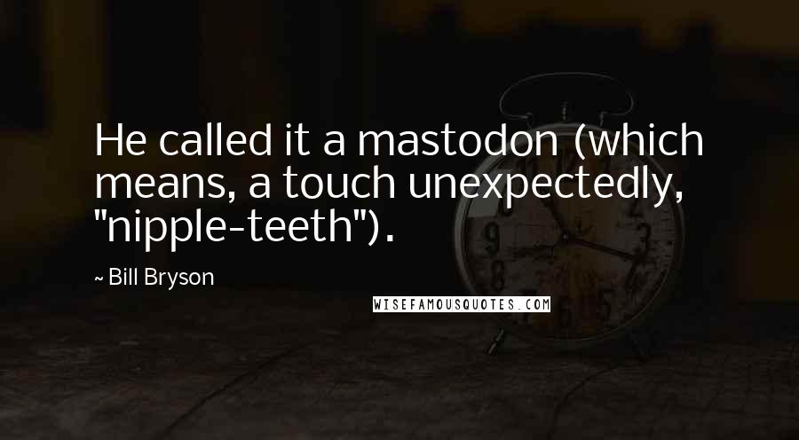 Bill Bryson Quotes: He called it a mastodon (which means, a touch unexpectedly, "nipple-teeth").