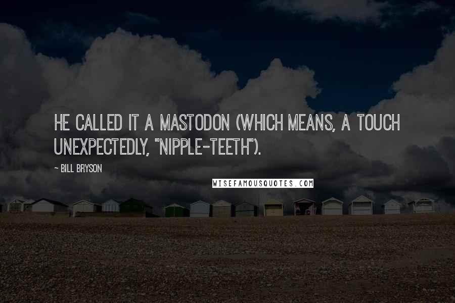 Bill Bryson Quotes: He called it a mastodon (which means, a touch unexpectedly, "nipple-teeth").