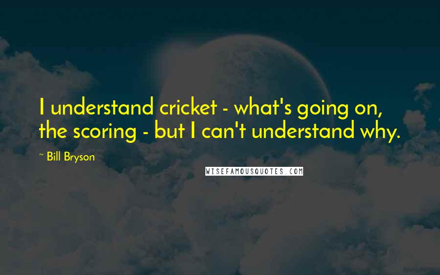 Bill Bryson Quotes: I understand cricket - what's going on, the scoring - but I can't understand why.
