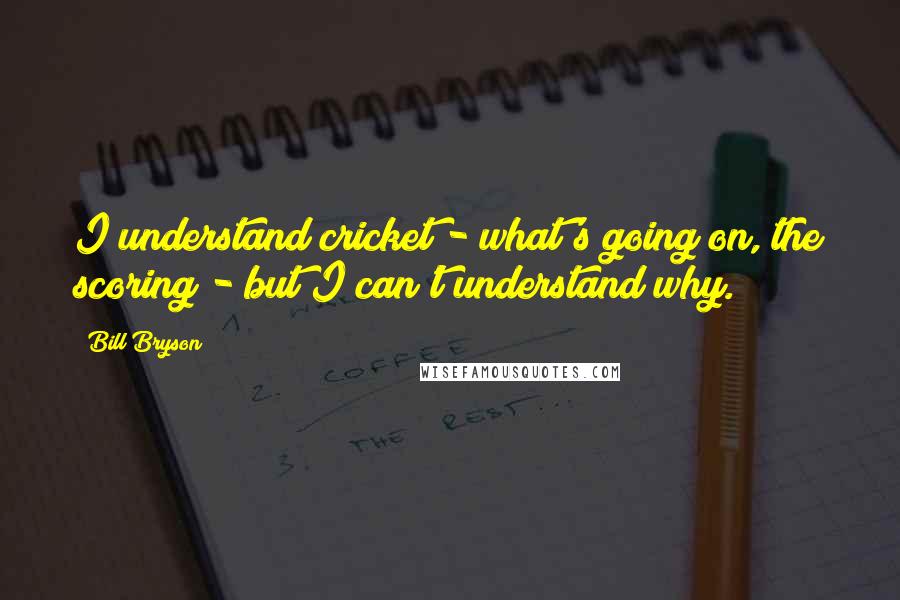 Bill Bryson Quotes: I understand cricket - what's going on, the scoring - but I can't understand why.