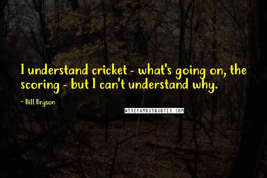 Bill Bryson Quotes: I understand cricket - what's going on, the scoring - but I can't understand why.