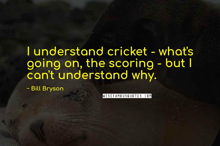 Bill Bryson Quotes: I understand cricket - what's going on, the scoring - but I can't understand why.