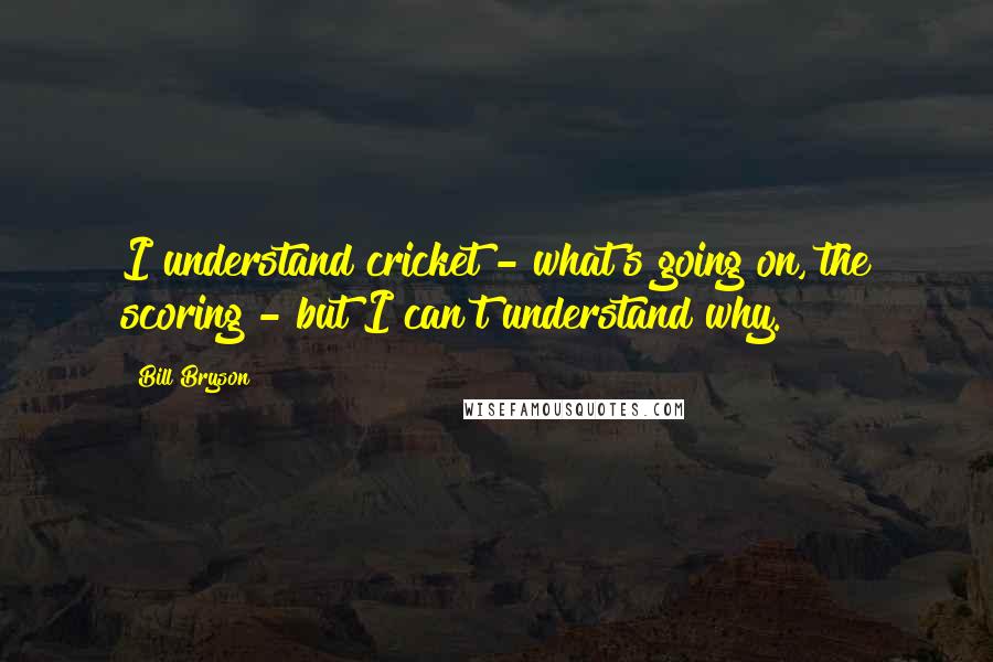 Bill Bryson Quotes: I understand cricket - what's going on, the scoring - but I can't understand why.