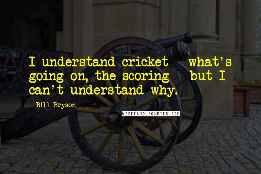 Bill Bryson Quotes: I understand cricket - what's going on, the scoring - but I can't understand why.