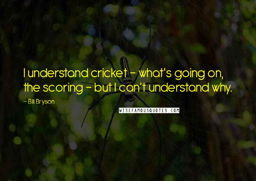 Bill Bryson Quotes: I understand cricket - what's going on, the scoring - but I can't understand why.