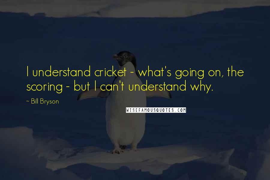 Bill Bryson Quotes: I understand cricket - what's going on, the scoring - but I can't understand why.