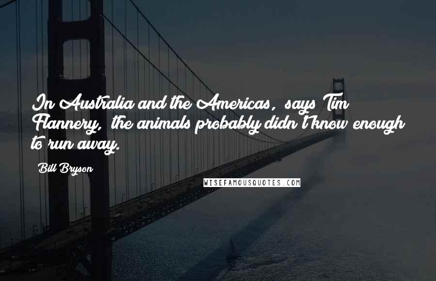 Bill Bryson Quotes: In Australia and the Americas," says Tim Flannery, "the animals probably didn't know enough to run away.