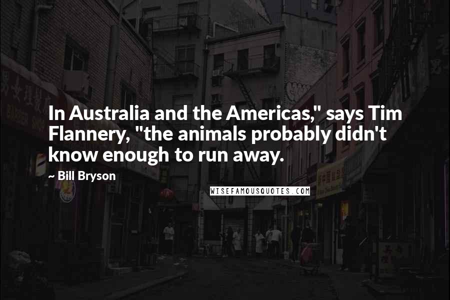 Bill Bryson Quotes: In Australia and the Americas," says Tim Flannery, "the animals probably didn't know enough to run away.