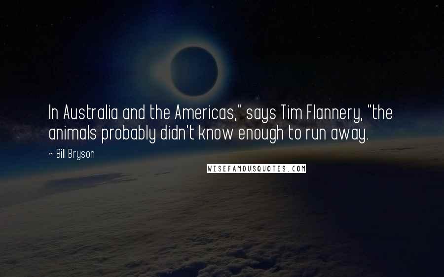 Bill Bryson Quotes: In Australia and the Americas," says Tim Flannery, "the animals probably didn't know enough to run away.