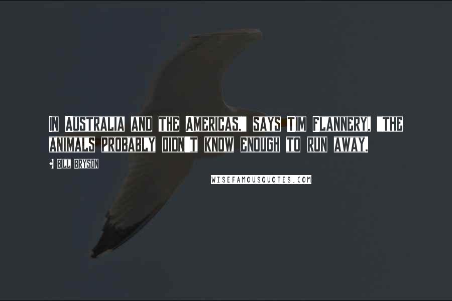 Bill Bryson Quotes: In Australia and the Americas," says Tim Flannery, "the animals probably didn't know enough to run away.