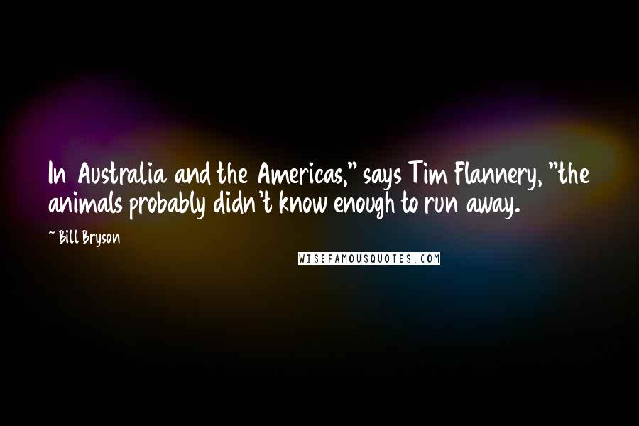 Bill Bryson Quotes: In Australia and the Americas," says Tim Flannery, "the animals probably didn't know enough to run away.