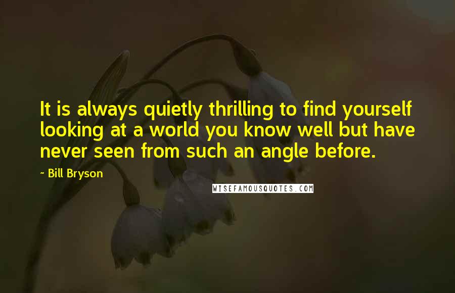 Bill Bryson Quotes: It is always quietly thrilling to find yourself looking at a world you know well but have never seen from such an angle before.