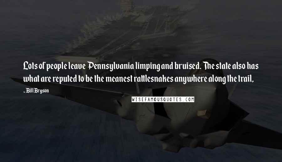 Bill Bryson Quotes: Lots of people leave Pennsylvania limping and bruised. The state also has what are reputed to be the meanest rattlesnakes anywhere along the trail,