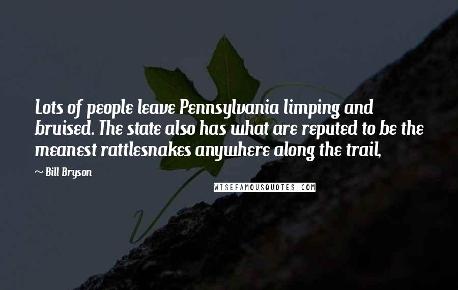 Bill Bryson Quotes: Lots of people leave Pennsylvania limping and bruised. The state also has what are reputed to be the meanest rattlesnakes anywhere along the trail,
