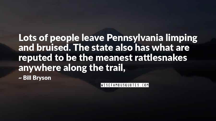 Bill Bryson Quotes: Lots of people leave Pennsylvania limping and bruised. The state also has what are reputed to be the meanest rattlesnakes anywhere along the trail,