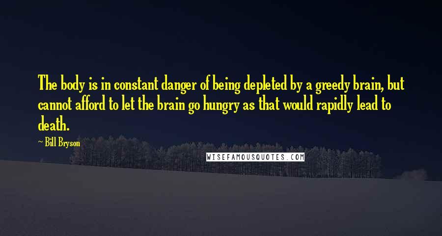 Bill Bryson Quotes: The body is in constant danger of being depleted by a greedy brain, but cannot afford to let the brain go hungry as that would rapidly lead to death.