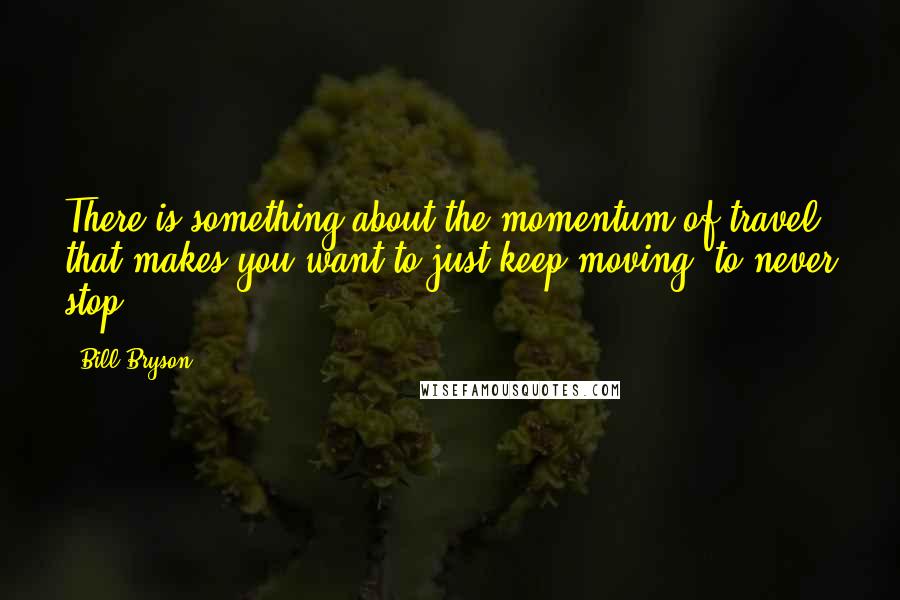 Bill Bryson Quotes: There is something about the momentum of travel that makes you want to just keep moving, to never stop.
