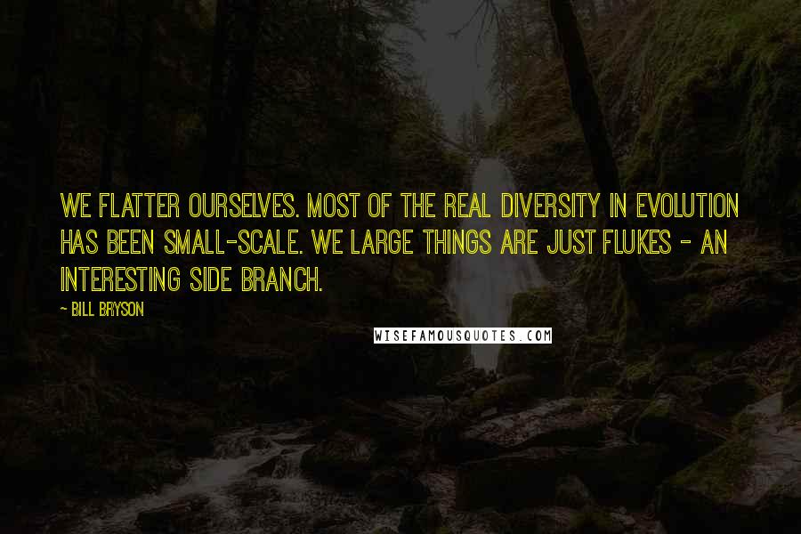 Bill Bryson Quotes: We flatter ourselves. Most of the real diversity in evolution has been small-scale. We large things are just flukes - an interesting side branch.