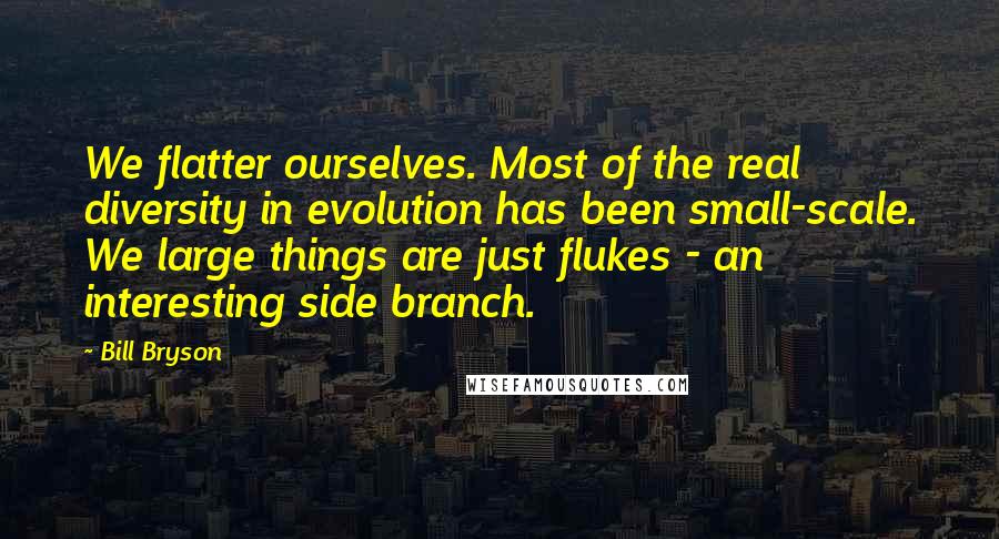 Bill Bryson Quotes: We flatter ourselves. Most of the real diversity in evolution has been small-scale. We large things are just flukes - an interesting side branch.
