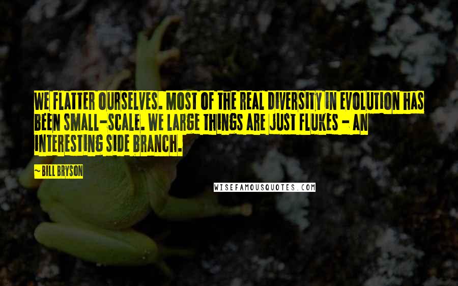 Bill Bryson Quotes: We flatter ourselves. Most of the real diversity in evolution has been small-scale. We large things are just flukes - an interesting side branch.