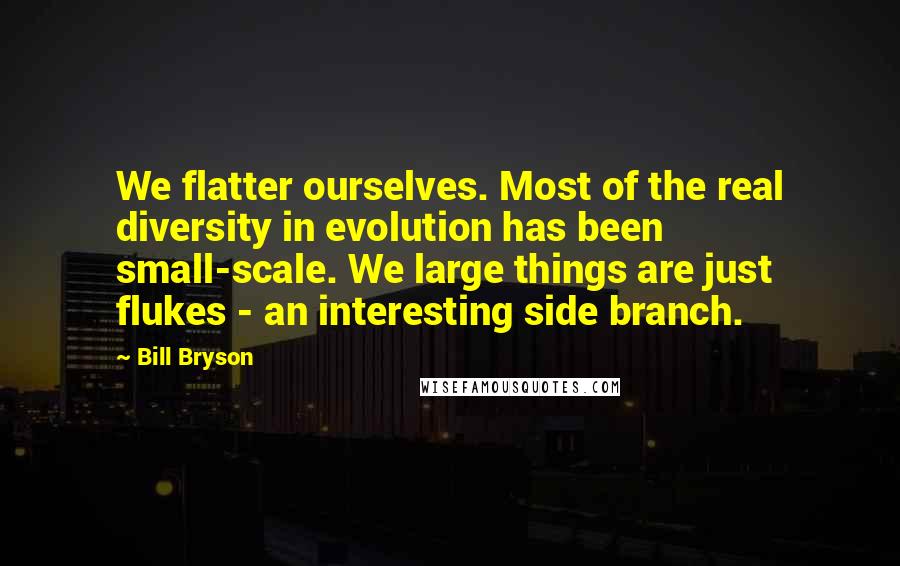 Bill Bryson Quotes: We flatter ourselves. Most of the real diversity in evolution has been small-scale. We large things are just flukes - an interesting side branch.