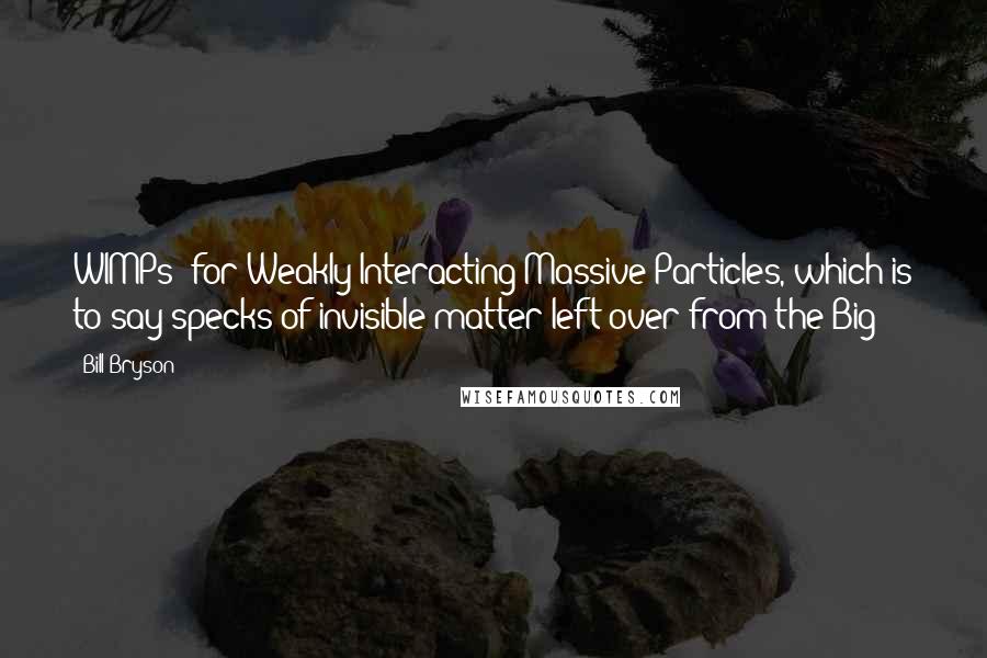 Bill Bryson Quotes: WIMPs (for Weakly Interacting Massive Particles, which is to say specks of invisible matter left over from the Big