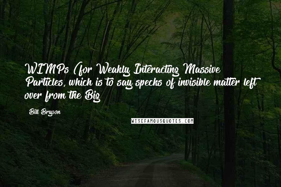 Bill Bryson Quotes: WIMPs (for Weakly Interacting Massive Particles, which is to say specks of invisible matter left over from the Big