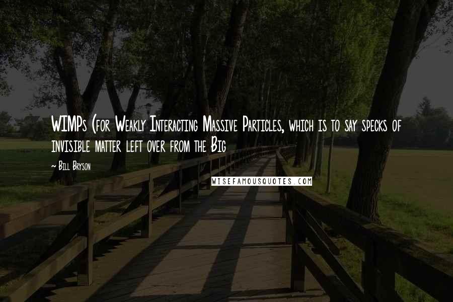 Bill Bryson Quotes: WIMPs (for Weakly Interacting Massive Particles, which is to say specks of invisible matter left over from the Big