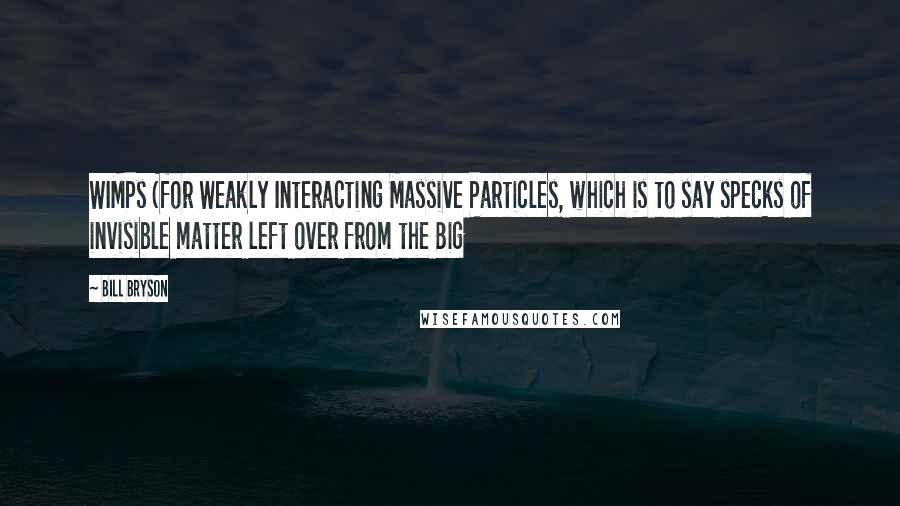 Bill Bryson Quotes: WIMPs (for Weakly Interacting Massive Particles, which is to say specks of invisible matter left over from the Big