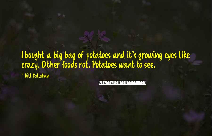 Bill Callahan Quotes: I bought a big bag of potatoes and it's growing eyes like crazy. Other foods rot. Potatoes want to see.