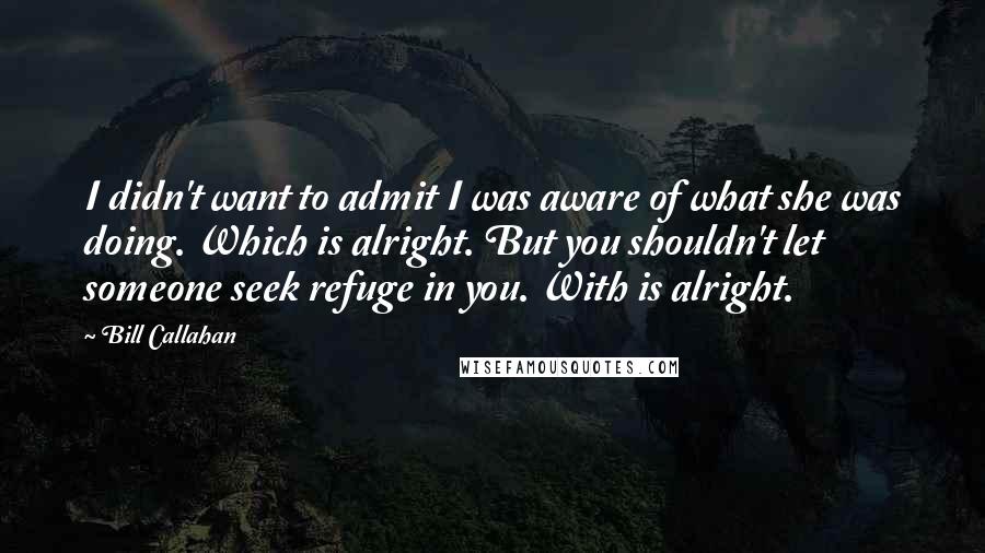 Bill Callahan Quotes: I didn't want to admit I was aware of what she was doing. Which is alright. But you shouldn't let someone seek refuge in you. With is alright.