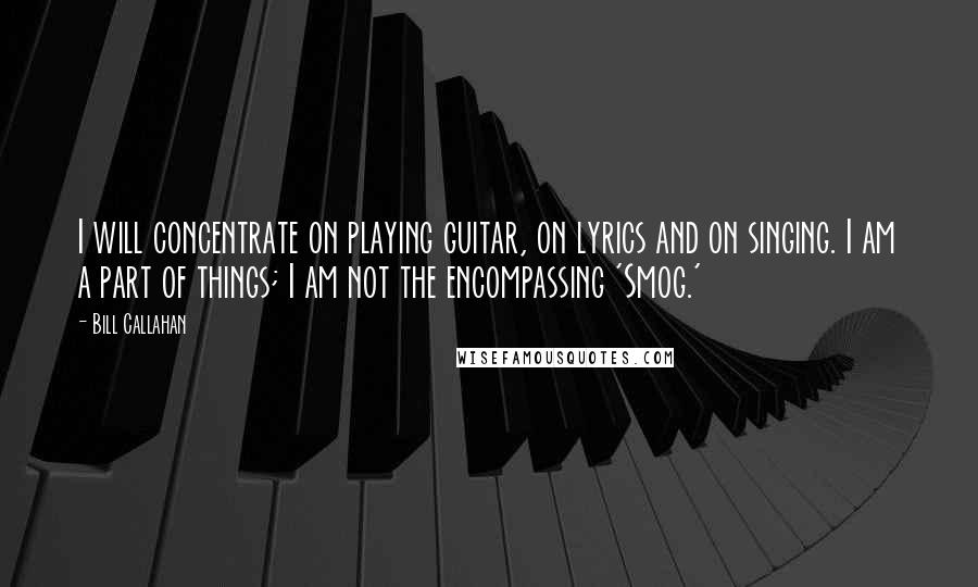 Bill Callahan Quotes: I will concentrate on playing guitar, on lyrics and on singing. I am a part of things; I am not the encompassing 'Smog.'
