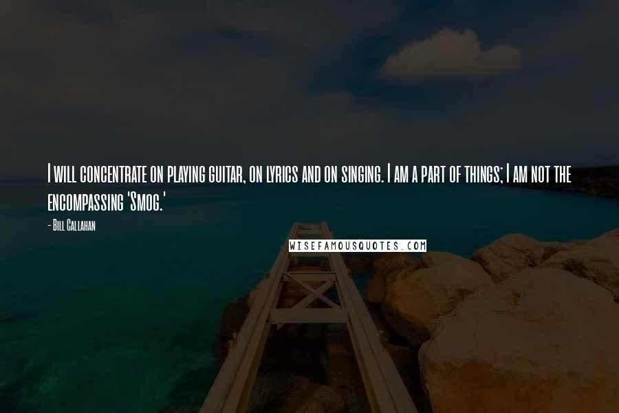 Bill Callahan Quotes: I will concentrate on playing guitar, on lyrics and on singing. I am a part of things; I am not the encompassing 'Smog.'