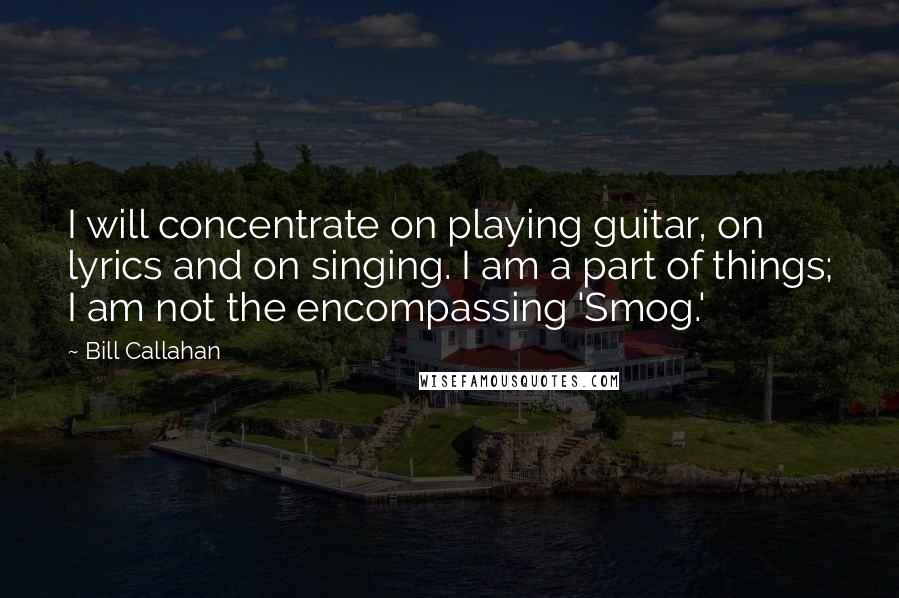 Bill Callahan Quotes: I will concentrate on playing guitar, on lyrics and on singing. I am a part of things; I am not the encompassing 'Smog.'