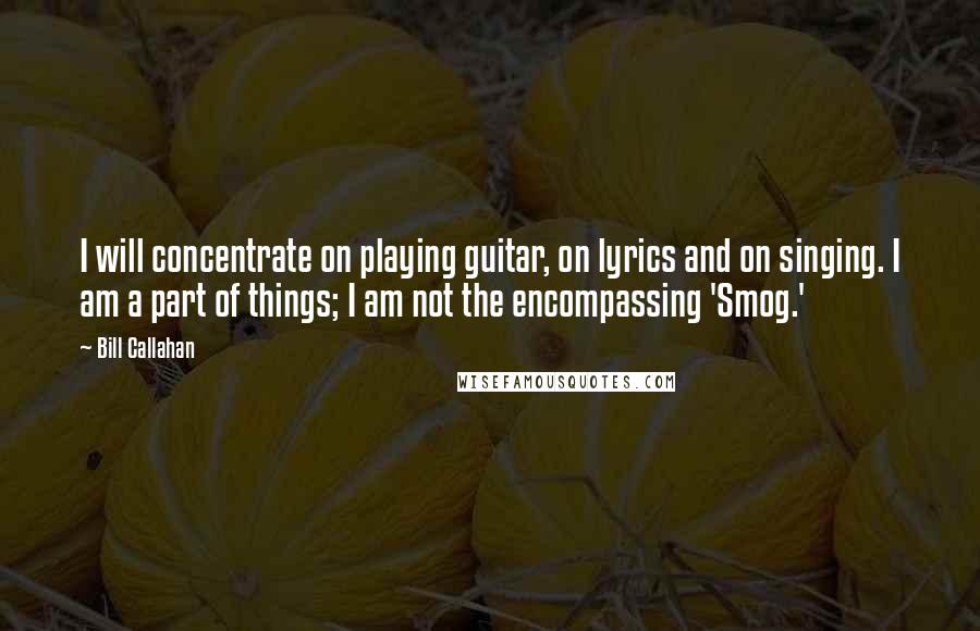 Bill Callahan Quotes: I will concentrate on playing guitar, on lyrics and on singing. I am a part of things; I am not the encompassing 'Smog.'