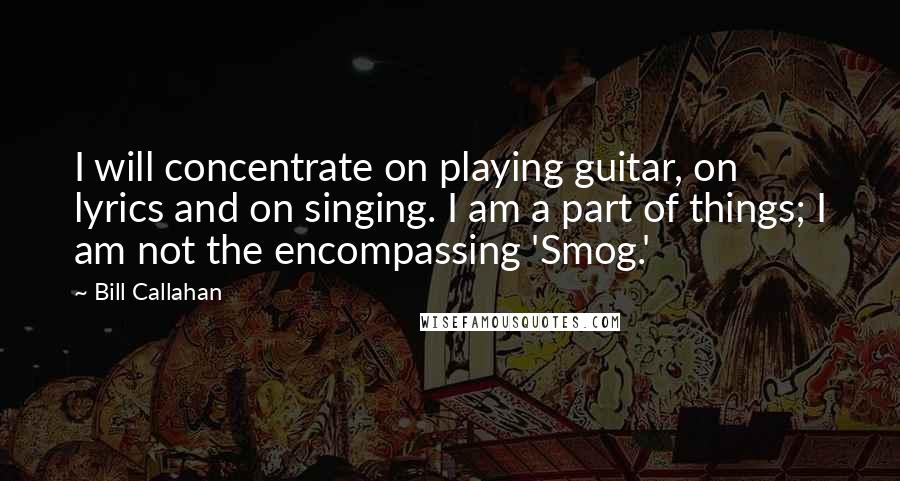 Bill Callahan Quotes: I will concentrate on playing guitar, on lyrics and on singing. I am a part of things; I am not the encompassing 'Smog.'