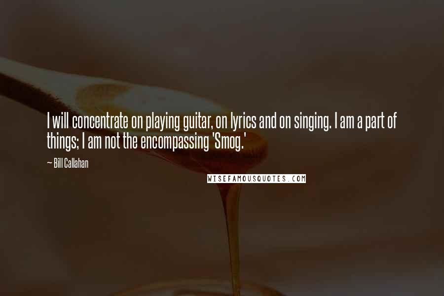 Bill Callahan Quotes: I will concentrate on playing guitar, on lyrics and on singing. I am a part of things; I am not the encompassing 'Smog.'