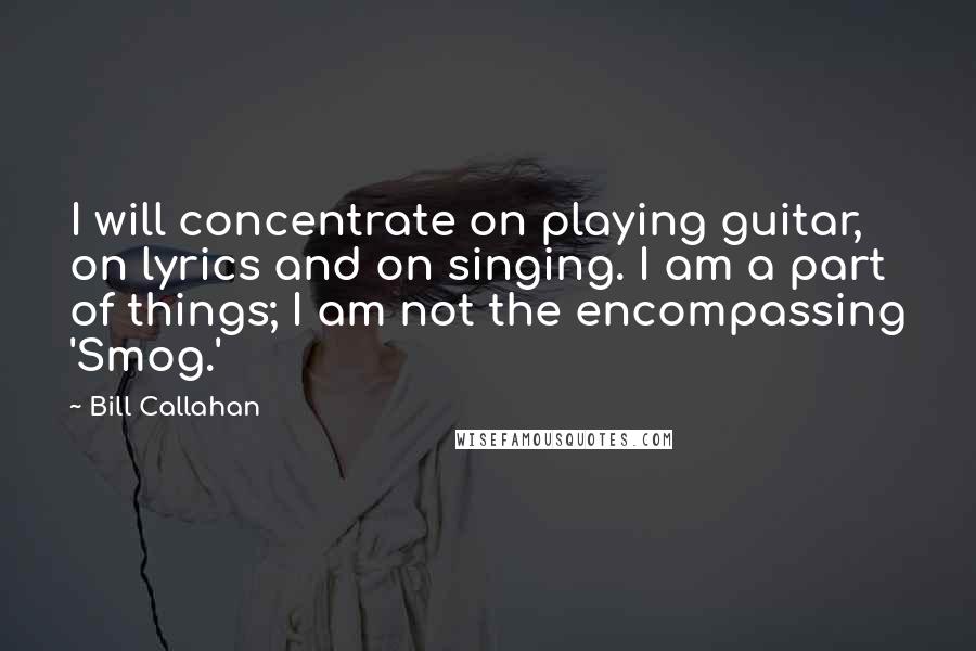 Bill Callahan Quotes: I will concentrate on playing guitar, on lyrics and on singing. I am a part of things; I am not the encompassing 'Smog.'