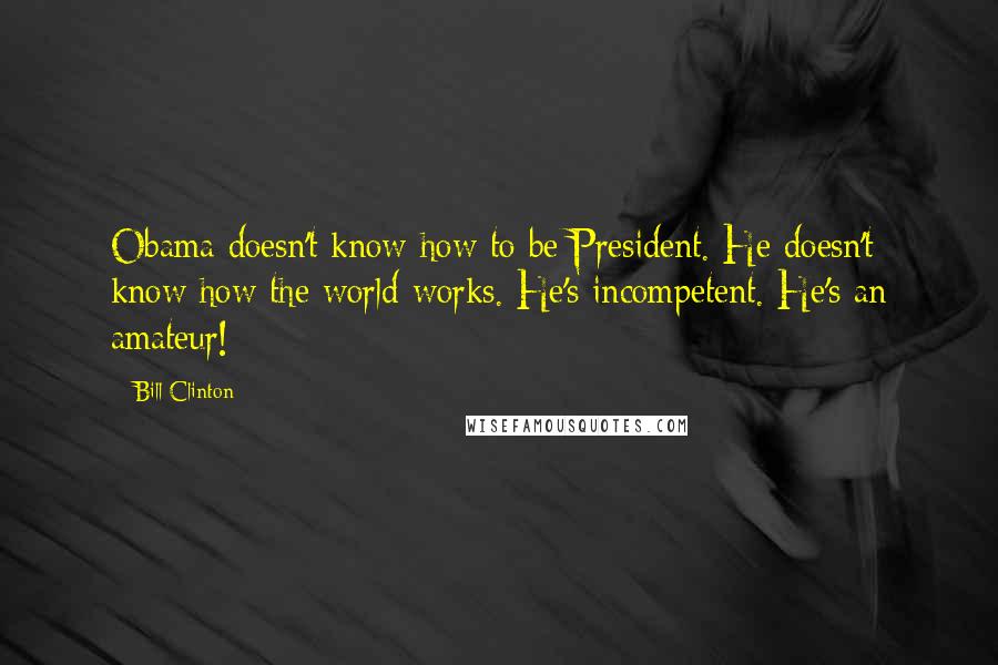 Bill Clinton Quotes: Obama doesn't know how to be President. He doesn't know how the world works. He's incompetent. He's an amateur!
