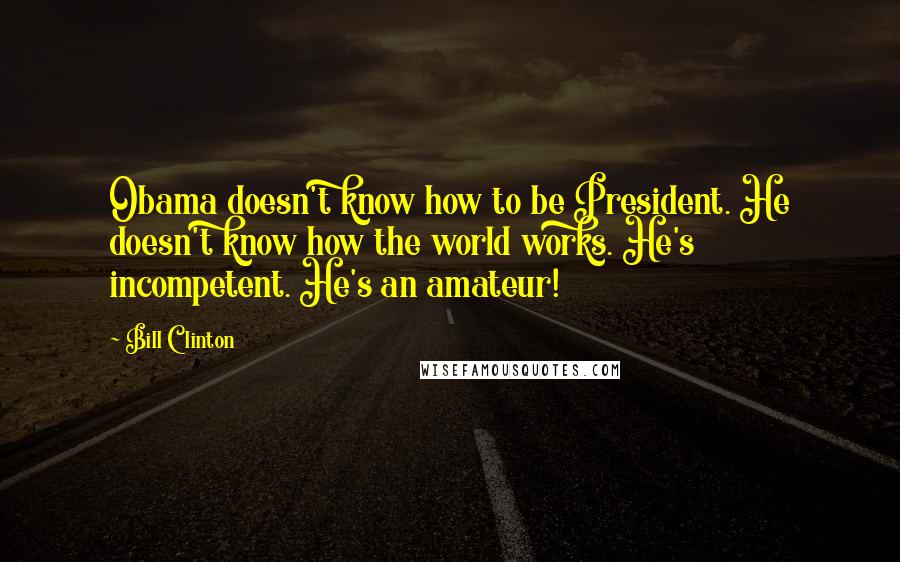 Bill Clinton Quotes: Obama doesn't know how to be President. He doesn't know how the world works. He's incompetent. He's an amateur!