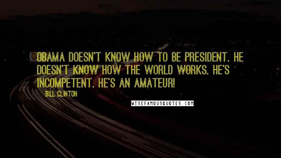 Bill Clinton Quotes: Obama doesn't know how to be President. He doesn't know how the world works. He's incompetent. He's an amateur!