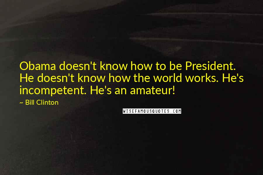 Bill Clinton Quotes: Obama doesn't know how to be President. He doesn't know how the world works. He's incompetent. He's an amateur!