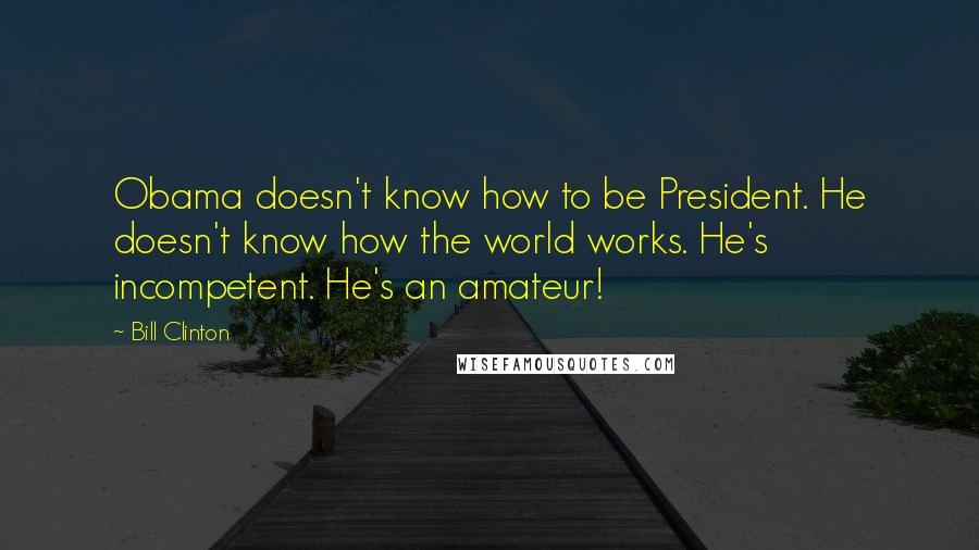 Bill Clinton Quotes: Obama doesn't know how to be President. He doesn't know how the world works. He's incompetent. He's an amateur!