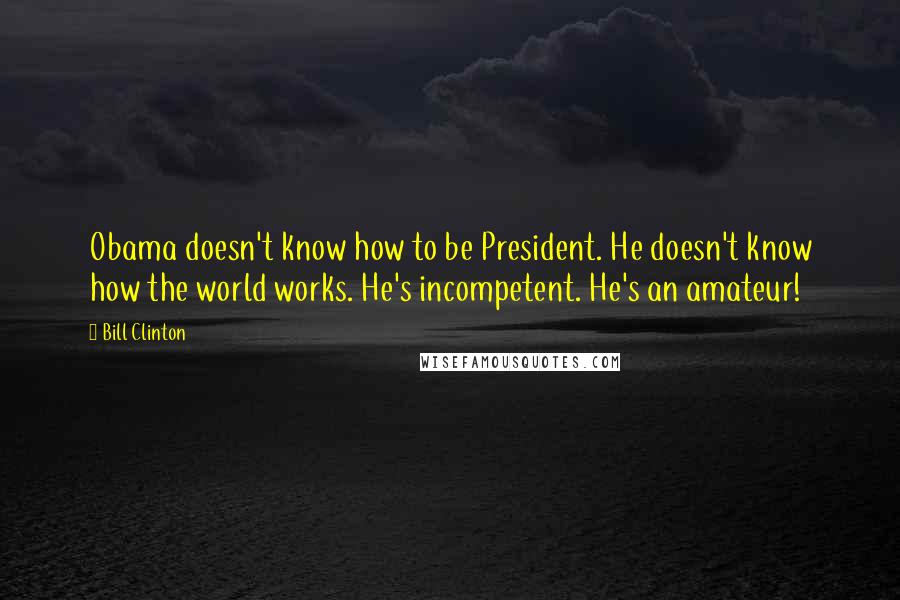 Bill Clinton Quotes: Obama doesn't know how to be President. He doesn't know how the world works. He's incompetent. He's an amateur!